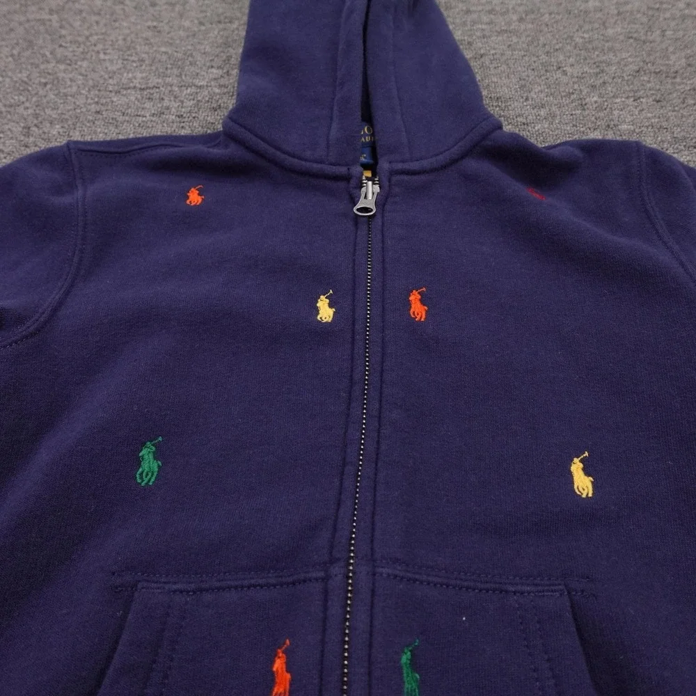 Polo Ralph Lauren Hoodie Youth 6 Blue Multicolor Pony Fleece Full Zip Sweatshirt